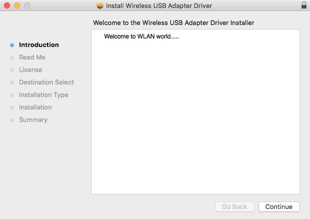 IV. Mac OS IV-1. Driver Installatie 1. Open de RTLWLANU_MacOS.. map en dubbelklik op "Installer.pkg om de installatiewizard van de driver te openen. 2.