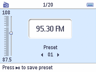 Tip Stop automatisch afstemmen door op elke willekeurige toets te drukken behalve de volumetoets. 4.8.3 Op een voorkeurzenden afstemmen 1 Selecteer Voorkeurzenders in het Radiomenu.