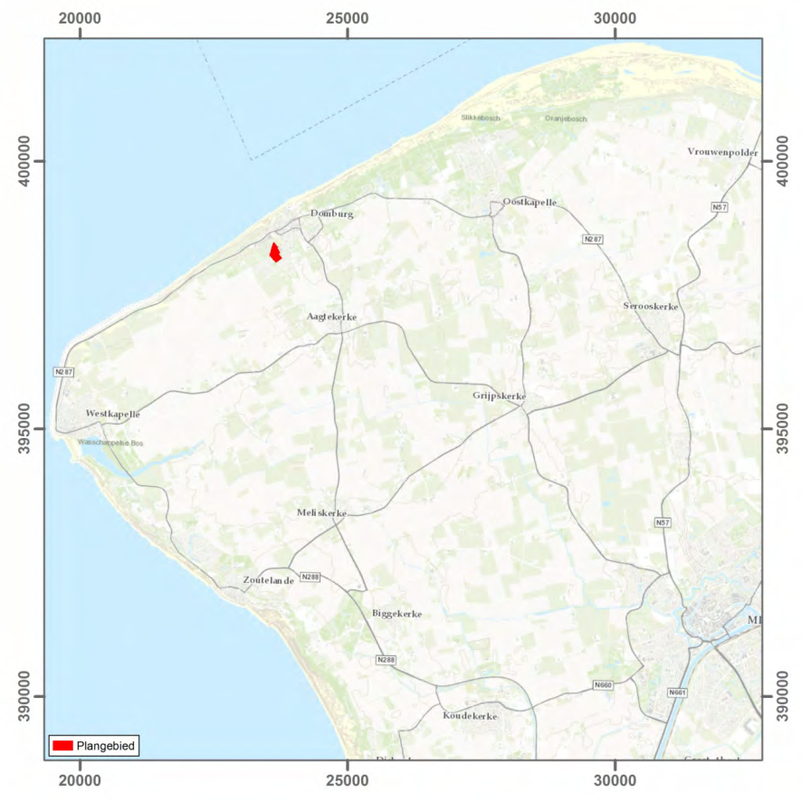 Afbeelding 2 Ligging van het plangebied op een vergrote uitsnede van de Topografische Kaart van Nederland. Schaal 1: