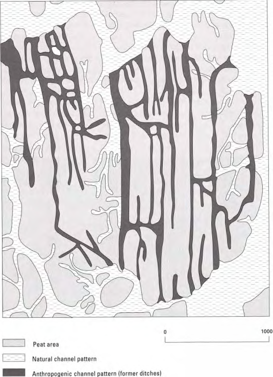 Afbeelding 6 Patroon met natuurlijke en antropogene getijdengeulen op Walcheren. Bron: Vos en van Heeringen 1997, naar Brus et al 1986. Vanaf het Midden Subatlanticum (Laat Romeinse tijd, 250 n. Chr.