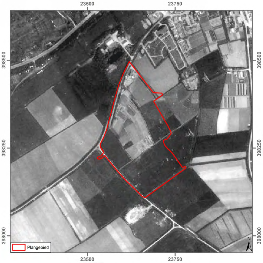 De luchtfoto van 1959 laat binnen het plangebied nieuwe percelering zien als gevolg van ruilverkaveling (zie afbeelding 25). De boerderij is echter nog een duidelijk herkenningspunt.