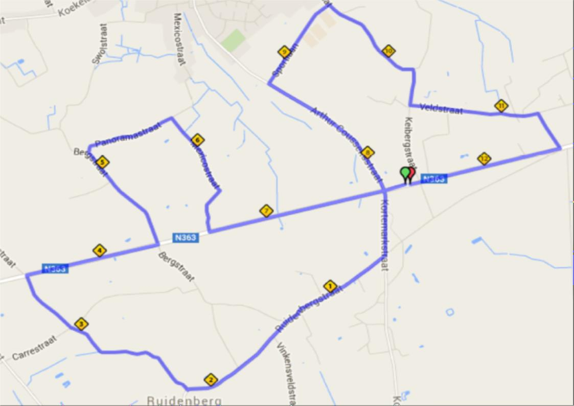 Op de kaart ziet de omloop er als volgt