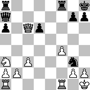 Wit: Paulsen Zwart: Anderssen. e e5. Pf Pc6. d exd. Pxd Lc5 5. Le Df6 6. c Pge7 7. Lb5-8. - Lb6 9. f d6. Pa a6. Le Dg6. Lf f5 (Een foutzet, die een pion kost);. exf5 Lxf5. Pxf5 Pxf5 5. Lxb6 cxb6 6.