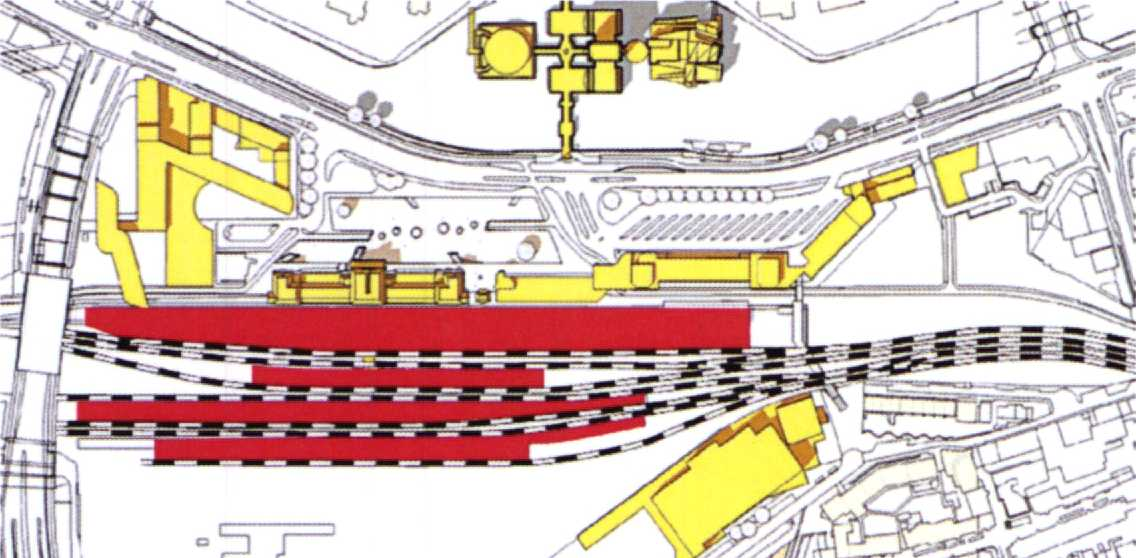 Afbeelding 8: Toekomstige spoor- en perronconfiguratie Hoofdstation Groningen op basis van variant B4.