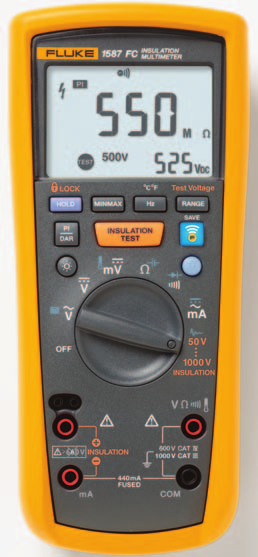 De Fluke 1587 FC isolatiemultimeter voegt vier krachtige nieuwe diagnostische functies toe met de Fluke Connect Measurements-app: Getimede PI-/DAR-ratiotesten met TrendIt -grafieken identificeren