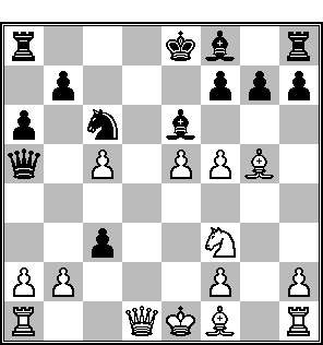 Na nemen op b4 neemt wit op e6 en blijft een stuk voor. Meteen 13.fxe cxb+ 14. Ke2 Db5+ 15. Ke3 Lxc5 geeft zwart te veel compensatie voor het stuk. 11.... Da5xc5 12... d4 werkt niet na 13.b4 Pxb4 14.