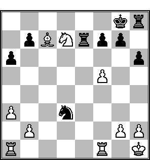 27. Lg3-c7 Td8-e8 Hier dacht ik het stuk te gaan winnen met 28.Tad1, maar ik had 28...Lb5 gemist. Echter wit heeft iets anders! 28. Pb6xd7 Te8-e7 Wit lijkt een stuk terug te moeten geven, maar wat nu volgt is esthetisch erg mooi!