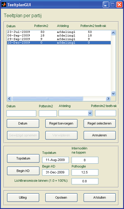 Figuur 2.6. De teeltplanmodule van het adviessysteem voor Poinsettia.