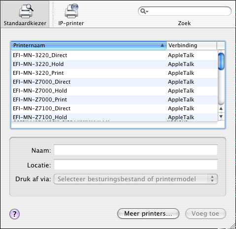 AFDRUKKEN OP MAC OS X INSTELLEN 13 DE FIERY EXP8000/50 INSTELLEN IN PRINTERCONFIGURATIE (VOOR MAC OS X V10.4.X) 1 Kies Hulpprogramma s in het menu Ga en start Printerconfiguratie.