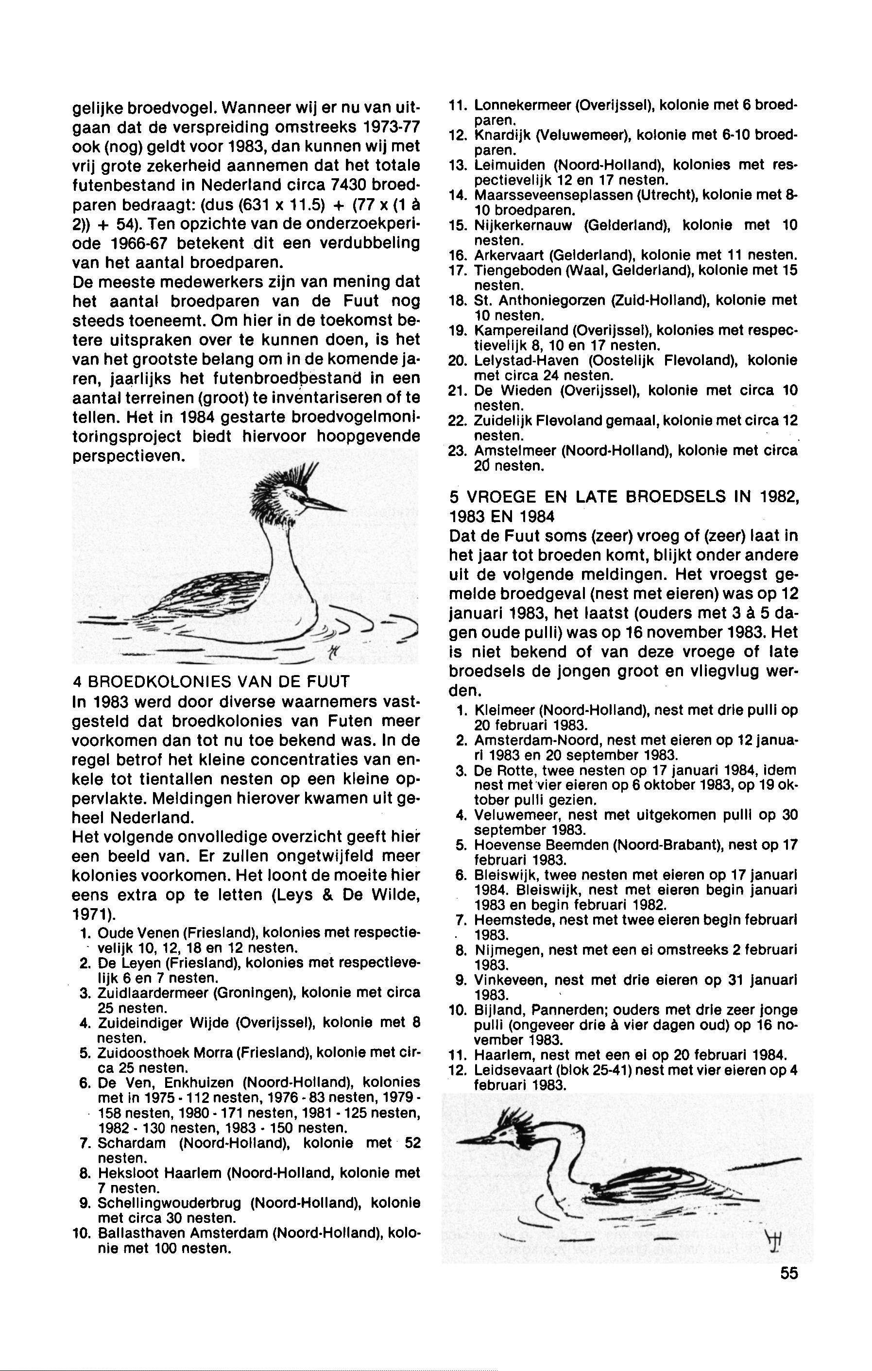 130 171 150 125 11. Lonnekermeer (Overijssel), kolonie 6 broedpar. 12. Knardijk (Veluwemeer), kolonie 6-10 broedpar. 13. Leimu (Noord-Holland), kolonies respectievelijk 12 17 nest. 14.