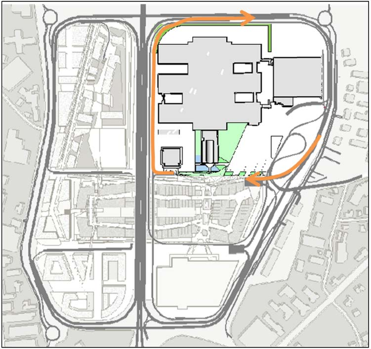 Figuur 26: Voorstel ontsluiting VIP-parking Tijdens de meeste momenten gedurende de dag verloopt deze afwikkeling vlot.