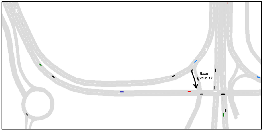 De maatregelen die in deze variant zijn opgenomen, hebben enkel betrekking op de stroomafwaartse wegsectie. Toch is er een invloed merkbaar tot aan het zuidelijk viaduct.