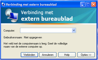 Ga in het menu Start naar Programma's Bureau-Accessoires Verbinding met extern Bureaublad. 2.