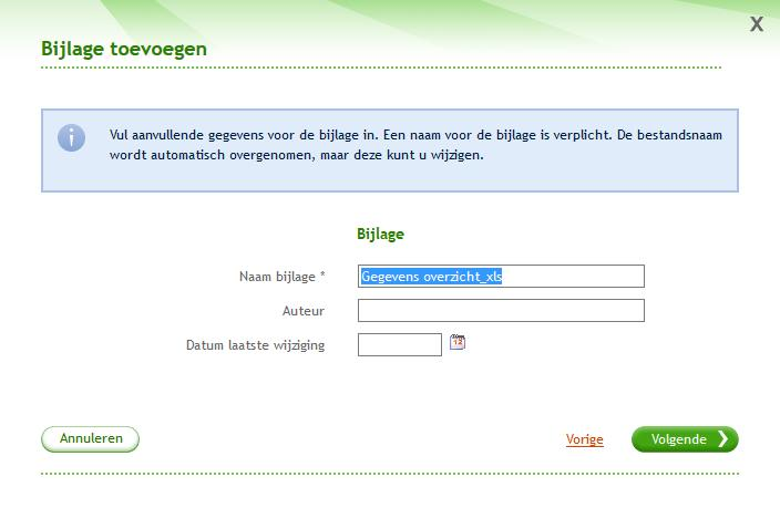 7.1.3 Achtergrondinformatie toevoegen De flow begint met het toevoegen van algemene gegevens van het bestand dat als achtergrondinformatie wordt toegevoegd.