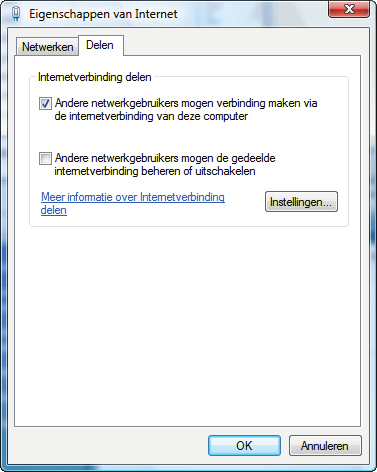 2. In het tabblad Delen, schakelt u de vakjes Andere netwerkgebruikers toestaan verbinding te maken via de internetverbinding van deze computer en Toegang op afstand toestaan elke keer als mijn