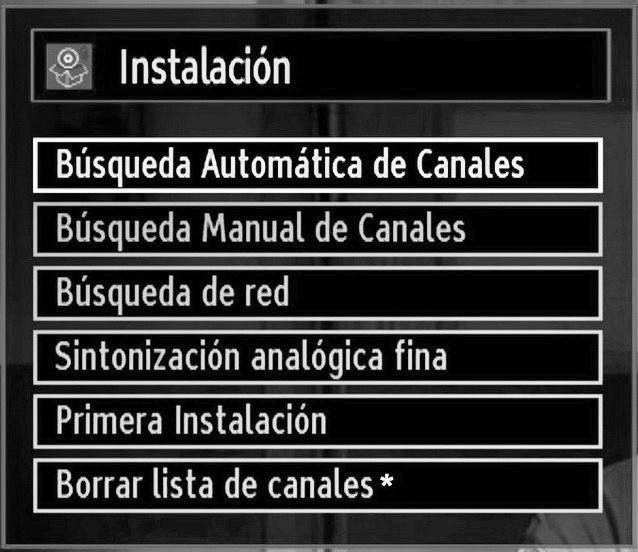 Instalación Pulse el botón MENU del mando a distanciay seleccione la opción Instalación con los botones o. Pulse el botón OK y aparecerá el siguiente menú en pantalla.