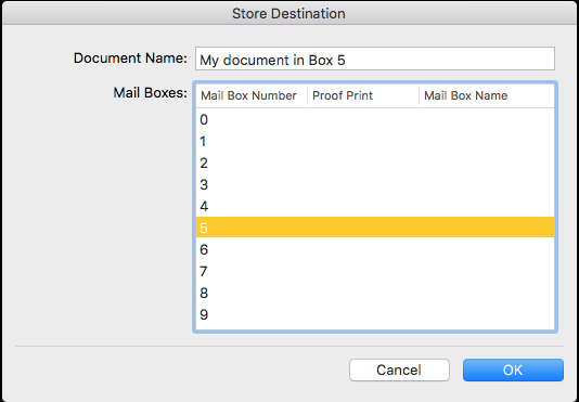 Typ een Document Name en selecteer een Mailbox-nummer. 5.