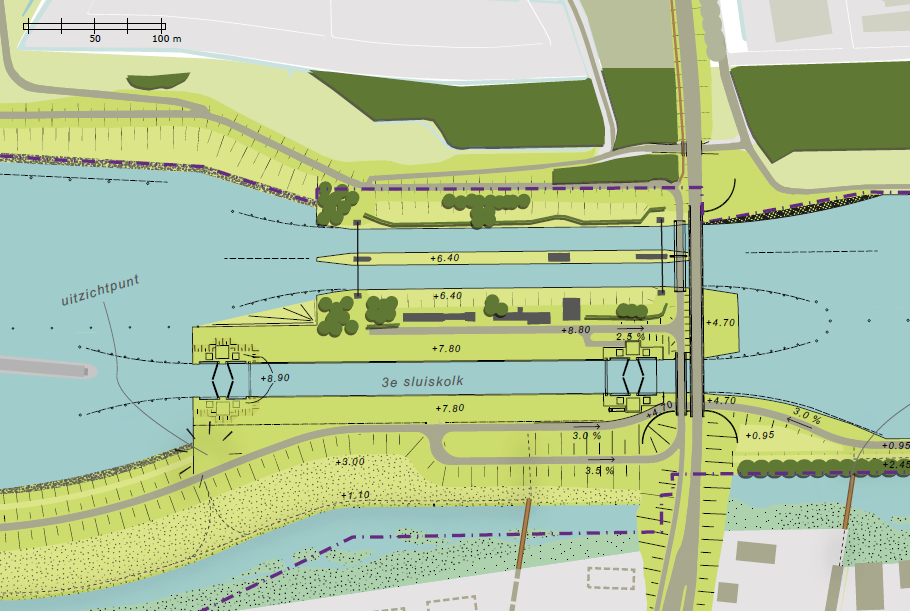 1 4 2 3 Vier mogelijke locaties voor aanplant van opgaande begroeiing (bomen).