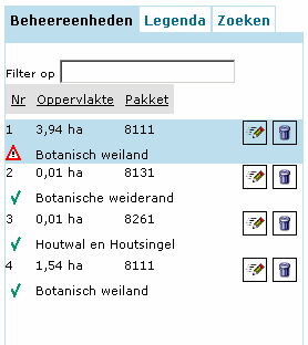 Geen filter: Filter op botanisch weiland (8111): LET OP: de filter is niet van toepassing op de kaart. 4 Het tabblad legenda Bij het intekenen kunt u de Legenda selecteren.