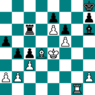 Stelling na 33...Lh6? 34.Kd5? Karjakin mist opnieuw een uitgelezen mogelijkheid de partij te beslissen. Na 34.Lxf6+ exf6 35.e7 is het uit. 34...Tc7 35.Tg3 Lc1 36.Tg2 Lf4 37.h4 b3 38.a4 Ld6 39.