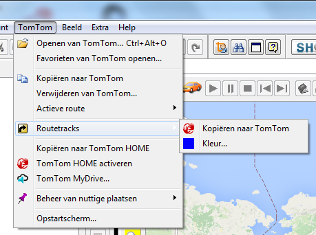 Nadat u uw my drive verbinding in Tyre hebt geactiveerd, verschijnt de Ctrl+M optie in het menu TomTom, hiermee kunt u de optie dus aan- en uitzetten.