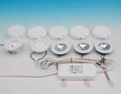 Badkamer BADKAMERVERLICHTING Badkamerset - klasse II IP23 - boordiameter 55mm set bestaande uit: - 2,3 of 4 spots 12V/20W - electronische transformator - schakelaar 1-polig (wordt geschakeld na