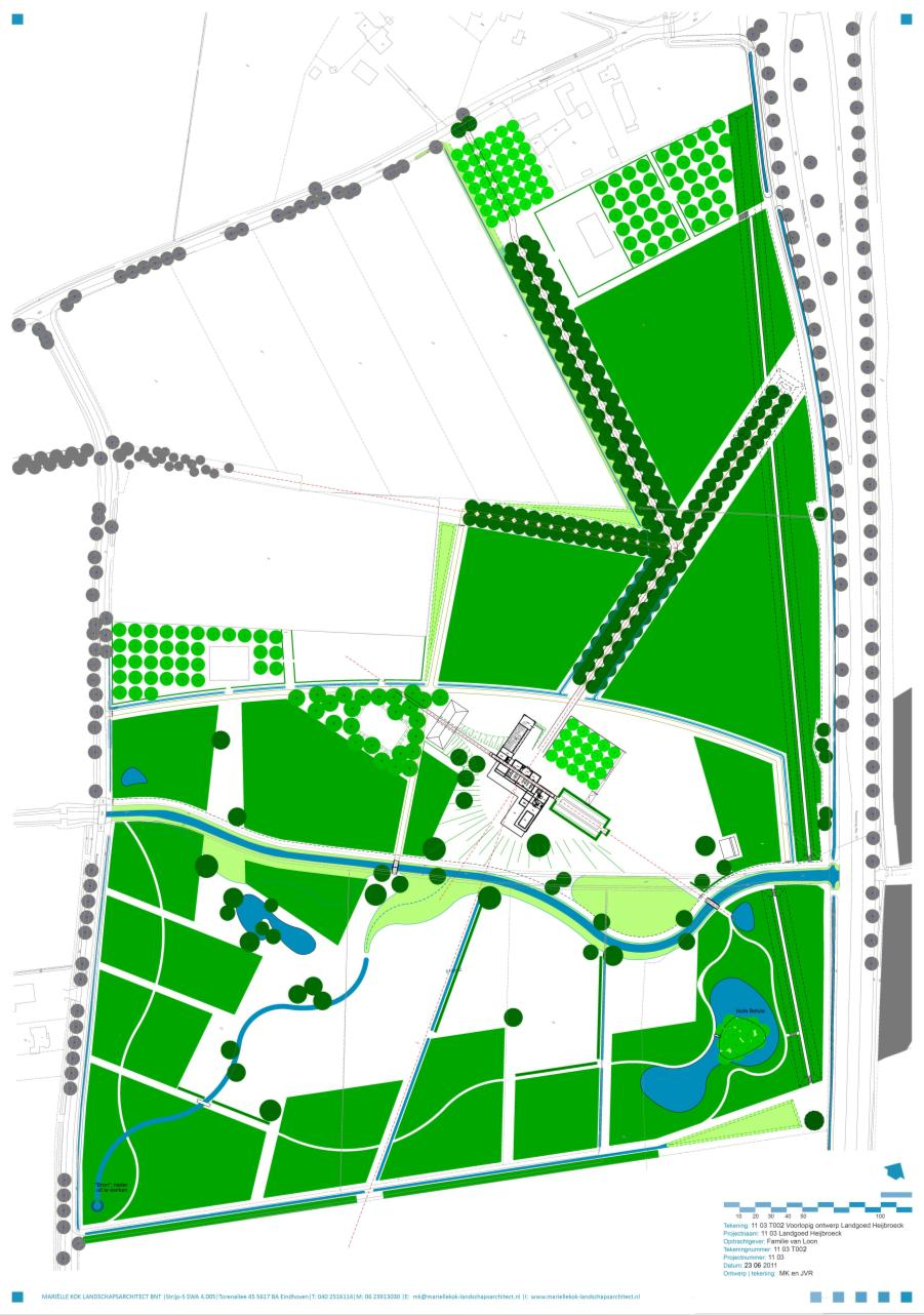 De bosvakken die worden aangelegd ten noorden van de Run zijn conform het heideontginningslandschap grootschalig en volgen de contouren van de hoofdassen van het landgoed.