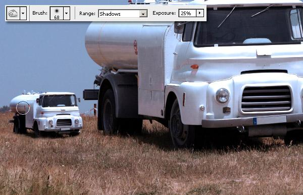 Stap 5 Gebruik nu het gereedschap Doordrukken om enkele delen van de "Mini truck" wat