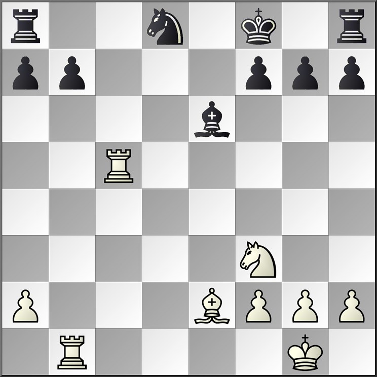 Dit speelde Otto vrij snel, en het is ook de beste zet. Ik dacht eerst dat wit nu op d6 kan slaan, maar dat gaat niet. 14. b4 14. Lxd6?? Lxb5 15. Dxb5+ Dd7 en wit blijft een stuk achter. 14.... Pc6?