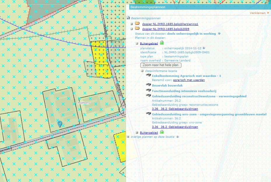 Bestemming Krachtens het bestemmingsplan Buitengebied Landerd, deels onherroepelijk d.d. 12 november 2014 is het huisperceel bestemd als: Enkelbestemming : Agrarisch met waarden 1.