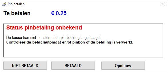 Bij twijfel over het resultaat van de betaling heeft u de mogelijkheid om de alsnog handmatig af te handelen. Deze optie kies u alleen in geval van storingen. Onderstaand de dialoog handmatig.