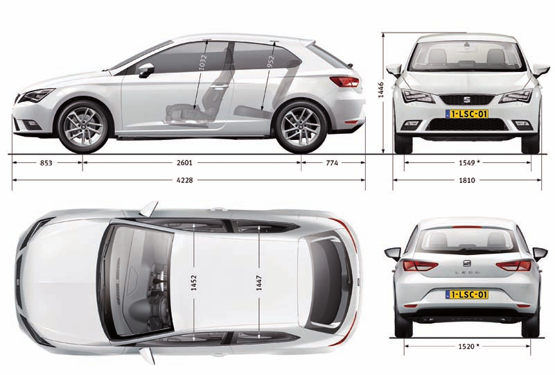 AFMETINGEN AFMETINGEN Exterieur (mm) STYLE STYLE CONNECT FR FR CONNECT CUPRA 290 Lengte 4228 4236 4236 Breedte 1810 1810 1810 Hoogte 1446 1431 1423 Wielbasis 2601 2599 2596 Wielbasis 1.