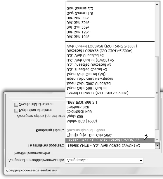 6h020 6h021 Macintosh-RGB (Macintosh RGB) Het profiel van een Macintosh-beeldscherm wordt gebruikt voor het tonen van de kleurenproef. Deze optie is niet beschikbaar voor CMYK- en Lab-documenten.