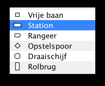 Het type Opstelspoor is voor sporen met een stootblok of tussen twee wissels die bedoeld zijn om treinen te parkeren.