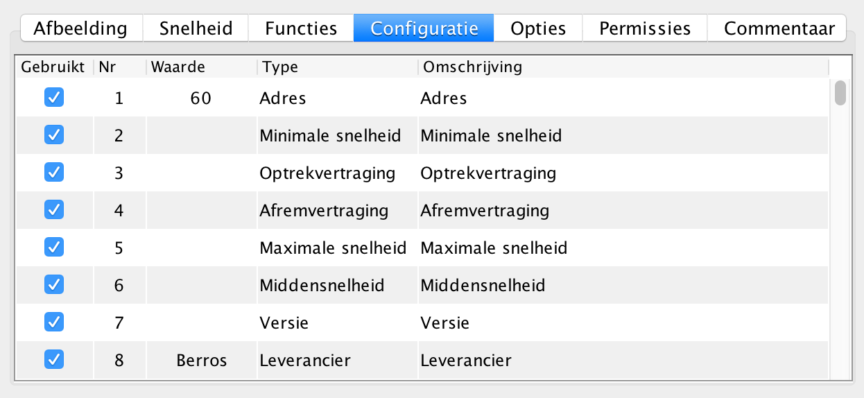 In het vierde tabblad Configuratie wordt de decoder-configuratie getoond.