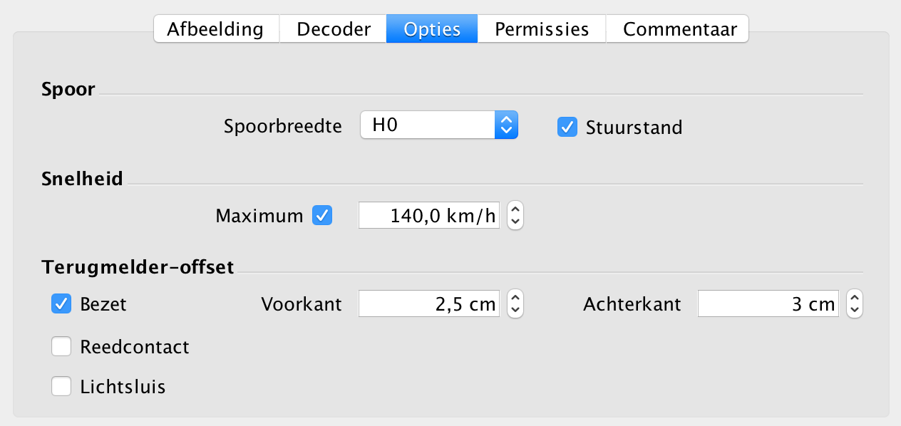 Het tabblad Decoder is verdeeld in twee sub-tabbladen voor de Functies en de Configuratie. Deze sub-tabbladen worden op dezelfde manier gedefinieerd als bij een locomotief.