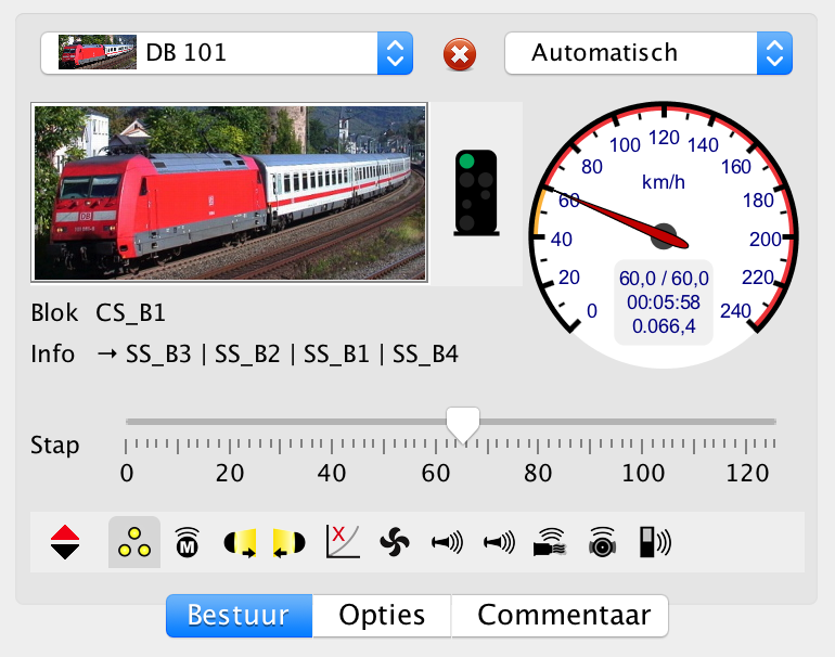 De locomotiefbesturing wordt gebruikt om de volledige controle te hebben over de locomotief en de trein en tegelijkertijd alle informatie overzichtelijk beschikbaar te hebben.