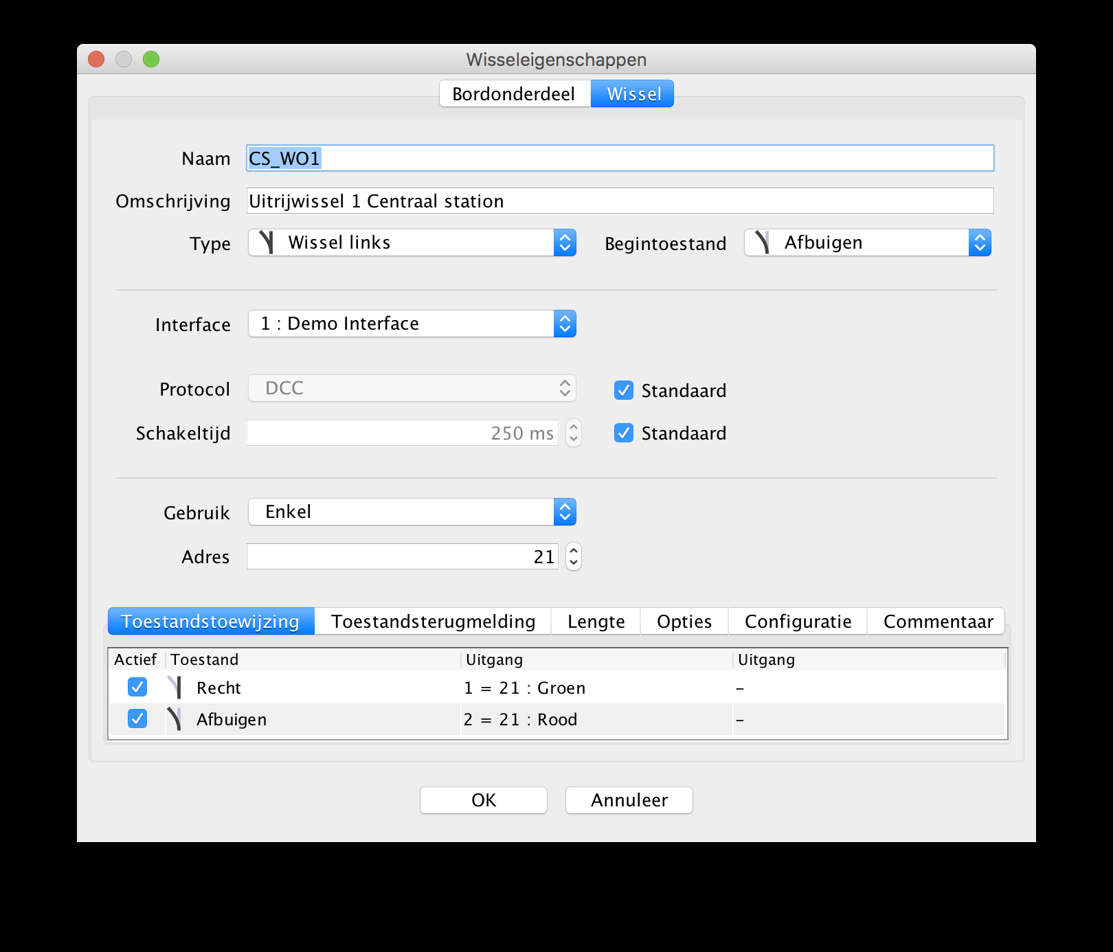 Afhankelijk van de gebruikte interface zal een terugmelder een adres hebben, of zoals bij BiDiB een module en een poortnummer.