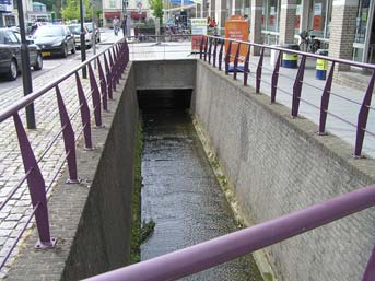 In het park achter het gemeentehuis is op kleine schaal sprake van open water.