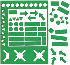 Magnetische symbolen / vormen Vierkanten: n Verkrijgbaar in 2 kleuren: rood en geel n 1,7 mm dik, permanent magnetisch n Magneetsterkte 50 g/cm 2 Rondjes: n Verkrijgbaar in 2 kleuren: rood en geel n