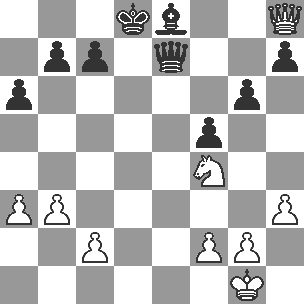 13. h3 h5 14. hxg4 hxg4 en nu moet wit een oplossing vinden voor het dreigende gevaar over de h-lijn. Hoe dat mis kan gaan geven de volgende varianten aan : Variant 1: 15. Tfd1 Dh4 16. g3 Dh2+ 17.
