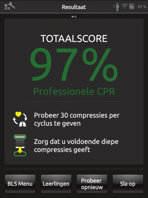 ingeschakeld in de instellingen) en advies over het verbeteren van reanimatieprestaties.