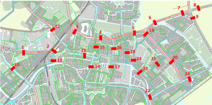 2.1 Intensiteiten Voor 25 locaties op het wegennet van de Leidse Agglomeratie is het effect op de verkeersstromen in beeld gebracht.