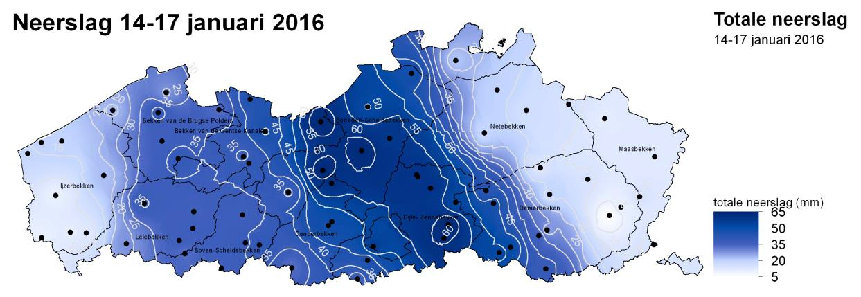 1. Hydrologische analyse As Sint-Niklaas Mechelen Leuven: hoogste neerslagtotalen Tot 50-55mm neerslag in 24u
