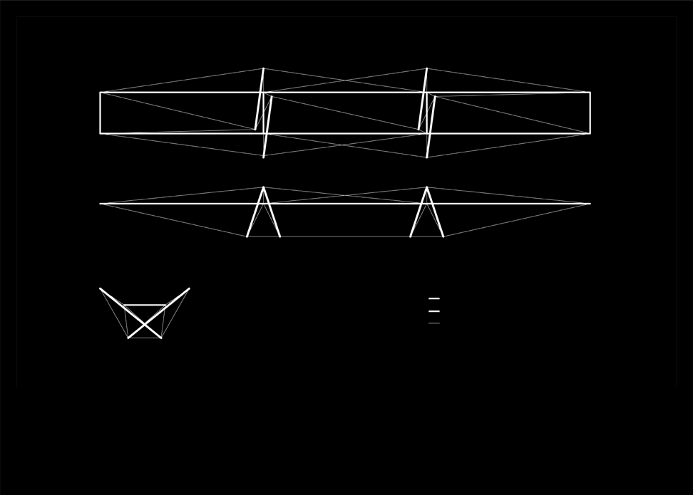 Na verkenning en analyse van bestaande tensegrity-constructies zijn verschillende typen in schaalmodellen uitgeprobeerd.