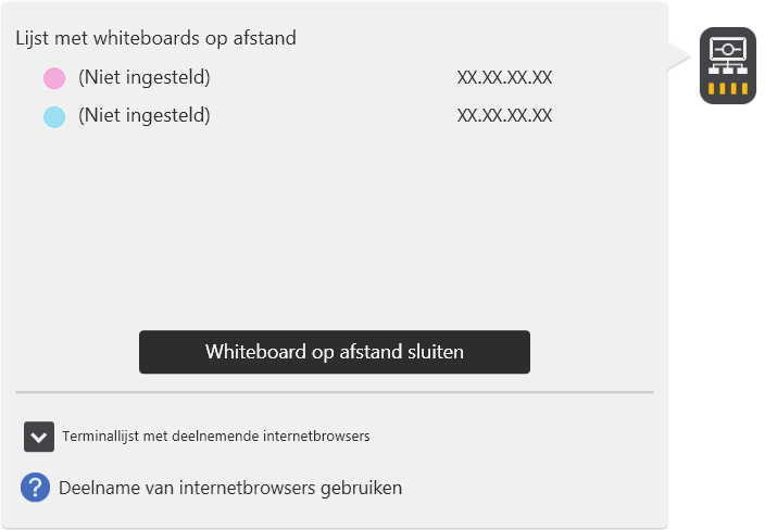 Een whiteboardsessie op afstand verlaten Een whiteboardsessie op afstand verlaten Wanneer u klaar bent met het interactive whiteboard, verlaat u de whiteboardsessie op afstand en zet u het apparaat