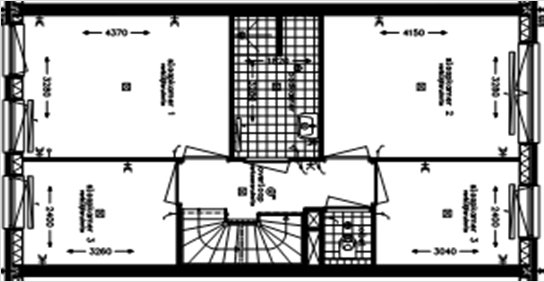 Eerste verdieping Praktisch 1 (tekening V-442) - vier praktische slaapkamers - badkamer in het midden - aparte toilet ruimte uw keuze: 0 Praktisch 2 (tekening V-442a) - laundry room met aansluiting