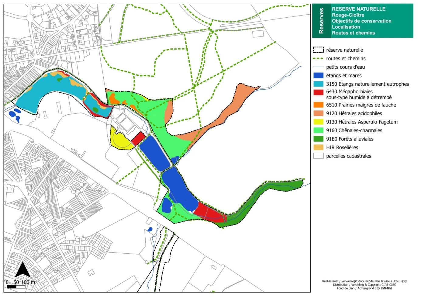 ANNEXE 2 : Carte de localisation géographique avec les routes et les chemins et les objectifs de conservation par habitat Réserve naturelle du Rouge-Cloître Vu pour être annexé à l arrêté du