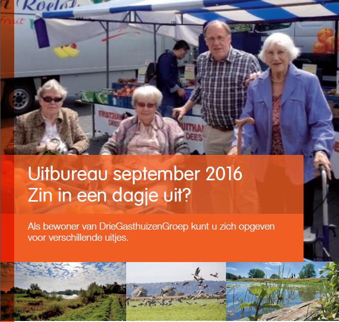 Uitjes september 2016 Beste bewoners, Ook in september organiseert het Uitbureau 2 verschillende uitjes voor bewoners van DrieGasthuizenGroep: 1.