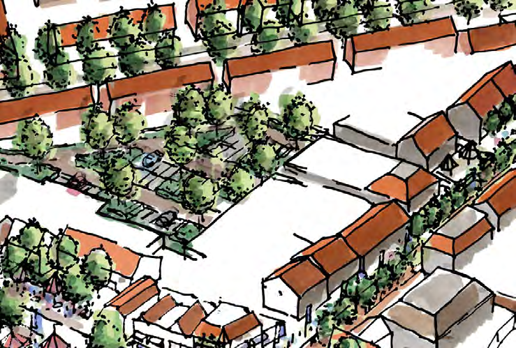 Op die manier ontstaan snelle wandelrelaties tussen de verschillende werelden in het nieuwe centrum van Den Hoorn en kunnen de verschillende voorzieningen en parkeerconcentraties profiteren van